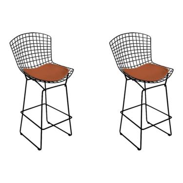 Imagem de Kit 2 Banquetas Bistrô Bertoia Preta D60 Com Assento Cobre