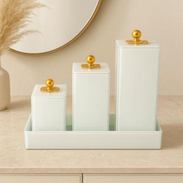 Imagem de Kit De Banheiro Luxuoso De Vidro Porta Escova, Algodão, Cotonete Bande