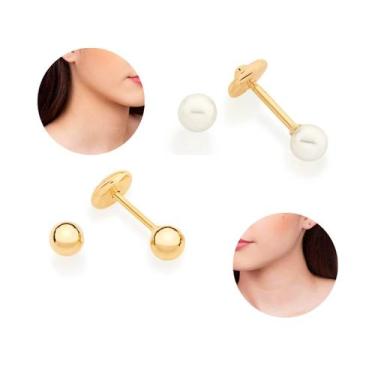 Imagem de Brincos Rommanel infantil tarraxa baby bebe pérola bolinha