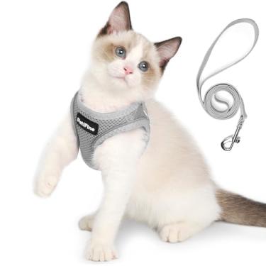 Imagem de PetiFine Arnês para gatos e coleira à prova de fuga, conjunto de peitoral e correia para cães extra pequeno, malha refletiva para todos os climas, colete de ar para filhotes (PPPP, cinza)