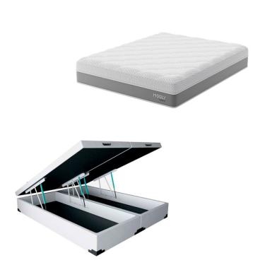 Imagem de Cama Box Baú Martin Premium com Colchão Queen Sublime Mola Ensacada e Espuma Viscoelástica (32x158x198) Cinza e Branco