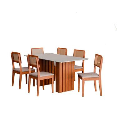 Imagem de Kit Mesa Jantar Santiago 160 Com Tampo de Vidro e 6 Cadeiras