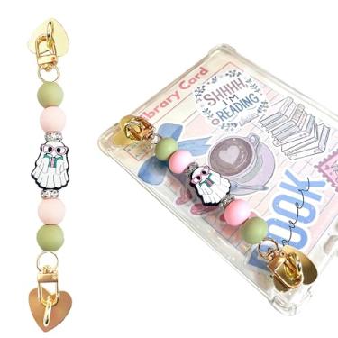 Imagem de Alça para E-Reader, pingente de corrente de silicone fofo para Kindle, acessórios para leitor de e-book, alça de mão para dispositivo e-reader, presente assustador de livros (fantasma)