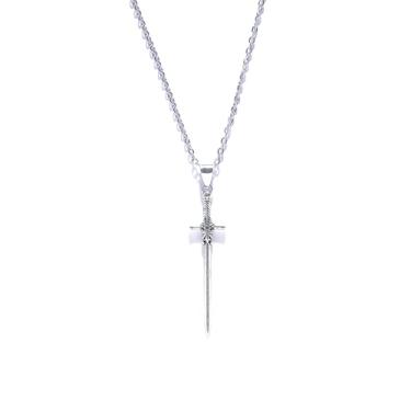 Imagem de Colar gótico de espada com cruz e pingente de espada longa punk escuro, vintage, aço inoxidável, espada, gótico, longo, punhal, faca, colar medieval, joia renascentista para homens e mulheres, Large