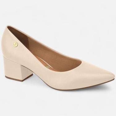 Imagem de Scarpin Vizzano Feminino Salto Baixo Grosso Conforto, Creme, 37