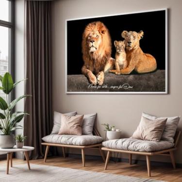 Imagem de Quadro com Moldura Sala Quarto Leão Família Nunca Foi Sorte Decorativo Horizontal Grande Hall
