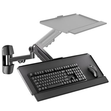 Imagem de Putilsen Mount Bandeja de teclado para montagem na parede - Suporte para teclado e mouse e braço de montagem para monitor, plataforma de digitação ajustável em altura comporta até 12 kg, preto