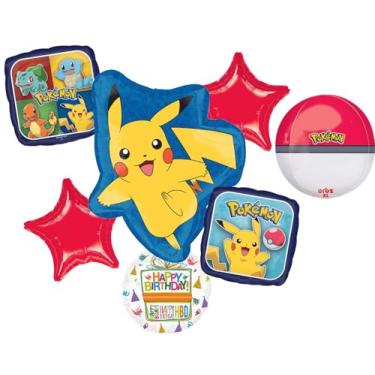 Imagem de Anagram Birthday Party Supplies 7pc Pikachu Foil Balloon Pokeball Bouquet Decorations