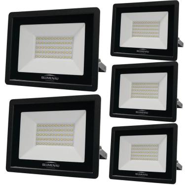 Imagem de Kit 5 Refletor De Led Slim 50w Prova Dágua Preto Bivolt 3000k Quente