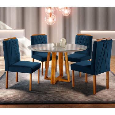 Imagem de Conjunto Sala de Jantar Natalle 4 Lugares Mesa Redonda 1,0m e 4 Cadeiras Madeira Maciça Móveis Mundial