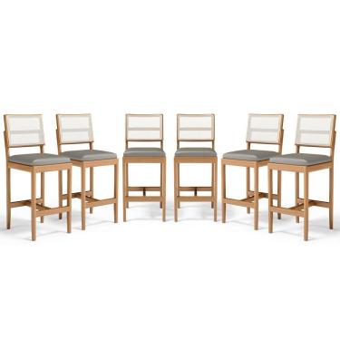 Imagem de Kit Com 6 Banquetas Milena Madeira Maciça Assento Estofado Encosto De Tela Sintética Veludo Chumbo 109