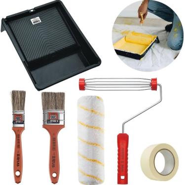 Imagem de Rolo Pintura + Trincha 25Mm E 50Mm + Bandeja 2,7L + Garfo