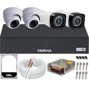 Imagem de Kit 4 Câmeras Full HD 1080p DVR Intelbras MHDX 3104c HD 500gb