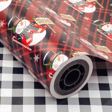 Imagem de LDGOOAEL Mini rolo jumbo de papel de embrulho de Natal - Design reversível (43 x 30 m) - Boneco de neve xadrez búfalo para presentes pequenos/médios, festa de Natal