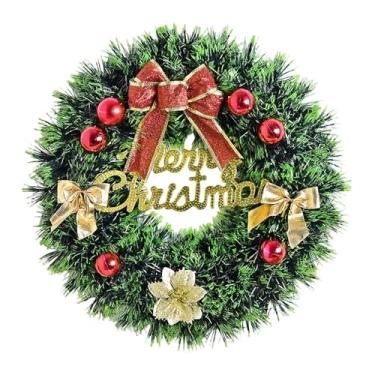 Imagem de Generic Guirlanda de porta de Natal feliz, decoração suspensa, enfeites de bola de flores, guirlanda de pinho artificial para, gramado, escritório,