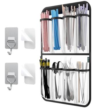 Imagem de Beautyflier Suporte de canudo para porta de armário, dispensador de canudos, organizador de canudos reutilizáveis, dispensador de armazenamento com ganchos de instalação para armário de balcão de