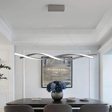 Imagem de Lustre pendente LED com design espiral moderno e luminária pendente ajustável para cozinha, mesa de jantar e sala de estar, estilo nórdico, em cinza e branco, 120 cm