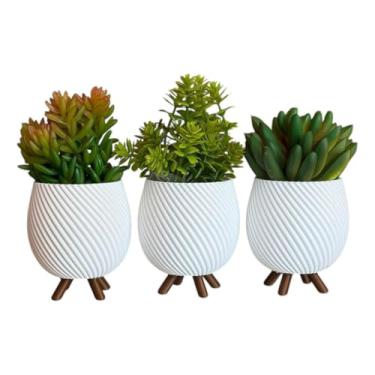 Imagem de Trio Vasos Cachepot Minimalista Decoração Delicada (Branco)