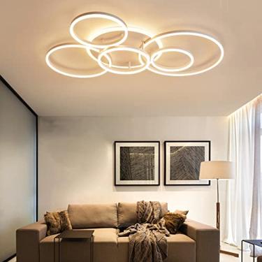 Imagem de Luminária de teto LED moderna, luminária de teto embutida, abajur de acrílico, lustre com controle remoto, iluminação de teto, lustre redondo moderno e chique para sala de 's, quarto/branco/