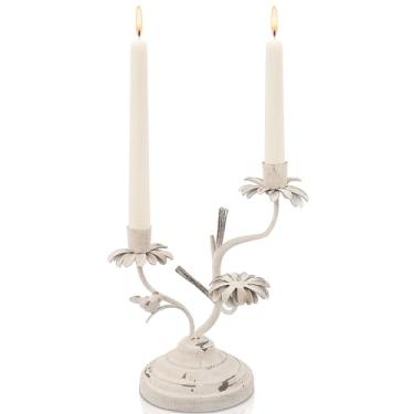 Imagem de Ziliny Castiçal cônico vintage em forma de flor de 33 cm, candelabro de metal branco com flores, suporte de castiçal floral para decoração de casa, casa de inauguração de casa, moderno, cornija, mesa
