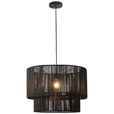 Imagem de Lustre Industrial Weave Rope Lustre Tambor Rústico Fazenda Luz Pingente Retro Corda De Cânhamo Rattan Pendurado Luminária De Teto Para Quarto Loft Cozinha Café Sala De Estar (Cor