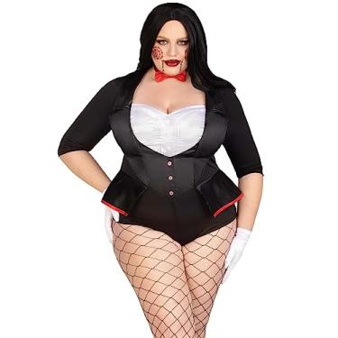 Imagem de Leg Avenue Fantasia feminina de 2 peças de fantoche bonita de Halloween com gravata borboleta, preto/branco, 3X-4X