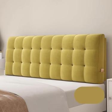 Imagem de Almofada De Cabeceira, Capa Protetora à Prova De Poeira De Veludo Holandês, Capa De Envoltório De Cabeceira Com Bolsos, Almofada De Leitura Para Cama, Green Yellow, 120 * 60 * 6cm(Paste)