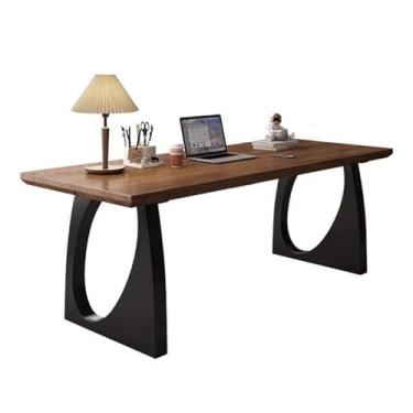 Imagem de Mesa para sentar e levantar Mesa de madeira maciça, espaçosa mesa estudo, jantar retangular moderna em cor nogueira(L)