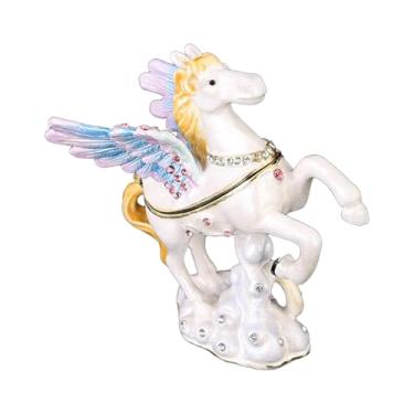 Imagem de simhoa Caixa de joias para presente de feriado, desenho animado, à prova de poeira, lembrança para mulheres, decoração, pequena estátua de cavalo branco