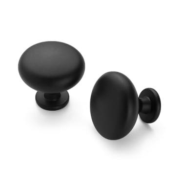 Imagem de HARPOON Puxadores de armário, puxador redondo vintage, puxador de gaveta moderno, ferragens de armário de bar de cozinha, pacote com 10, preto fosco de 3 cm