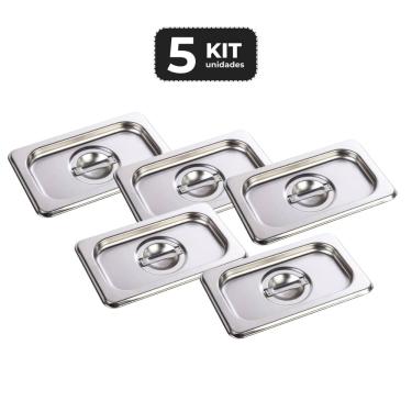 Imagem de Kit 5 Tampa Para Cuba Sem Recorte Inox 1/9 Gn P/ Buffet