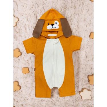 Imagem de Macacão Infantil Curto Com Capuz Interativo Bordado de Bichinhos até 2