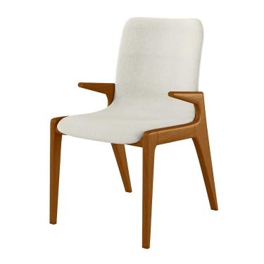 Imagem de Cadeira Decorativa Sala de Jantar Madeira Maciça com Braço Pigeon Linho Bege/Mel - Gran Belo