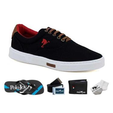 Imagem de Kit Sapatênis Lona com Chinelo Carteira Cinto Meia Casual - Polo Joy, 