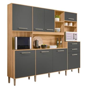 Imagem de Armario De Cozinha Hortelã Com 8 Portas E 2 Gavetas 240 Cm Freijo-chumbo Freijo-chumbo