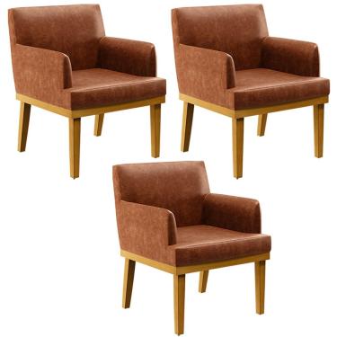 Imagem de Kit 3 Poltronas Decorativas Para Sala De Estar E Recepção Beatriz W01 Couríssimo Camel - Lyam Decor