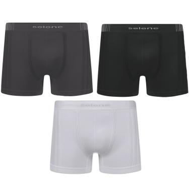 Imagem de Kit 3 Cuecas Boxer Selene Sem Costura Masculino - Preto, Branco e Chumbo