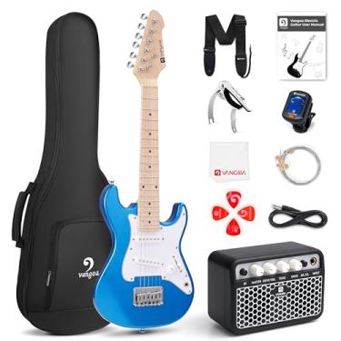 Imagem de Vangoa Guitarra elétrica infantil, kit de iniciante de guitarra elétrica de 76 cm para crianças iniciantes com sintonizador digital, capo, correia, cordões, cabos, palhetas, chaves - azul