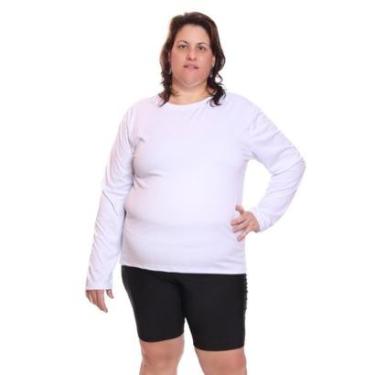 Imagem de Camiseta Feminina Plus Size Manga Longa Dry Lisa Proteção Solar UV Térmica Treino-Feminino