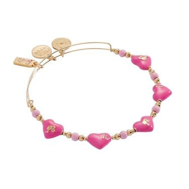 Imagem de Alex and Ani Pulseira com logotipo Barbie™ com contas de coração, One Size, Latão, Sem Pedra Preciosa