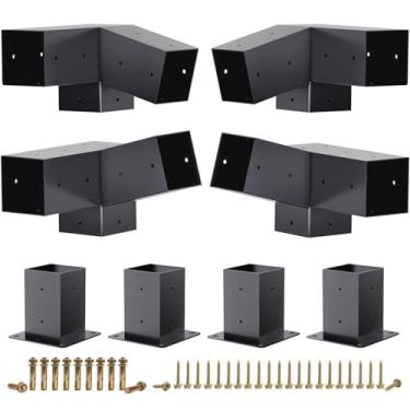 Imagem de Kinchoix Suportes de pérgola, suportes de pérgula de 75°, suportes de pérgula de 15°, suporte de canto com kit de gazebo de base para gazebo de 10 x 10 cm (reais 8,9 x 8,9 cm) vigas de madeira e