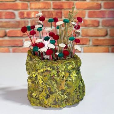 Imagem de Tronco Decorativo Rústico com Flores Sempre Vivas, 25 cm, Casca Natural, Arranjo Artesanal para Decoração (TRONCO-03)