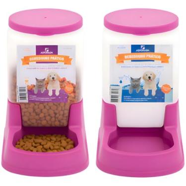 Imagem de Kit Comedouro 3kg Bebedouro 3L Automático Cães Gatos | Dispenser Ração Água Anti-Formiga Alvorada Pet (Rosa)
