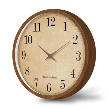 Imagem de Constantplanet Relógio de parede de madeira, 30,5 cm, sem tique-taque, sem tique-taque, relógio de parede clássico, de madeira, para cozinha, quarto, escritório, decoração