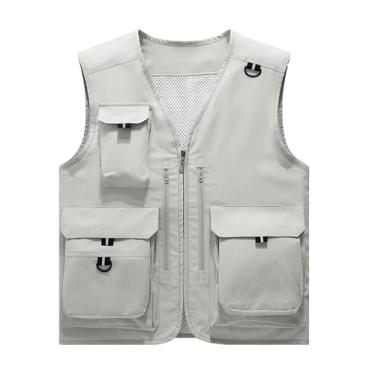 Imagem de Colete De Pesca Homem, Colete Utilitário Multibolsos Para Pesca Malha Respirável Sem Mangas Para Homem, Casaco Top Fotografia Caça E Caminhada De Primavera, Viagens E Mais(Gray,M)