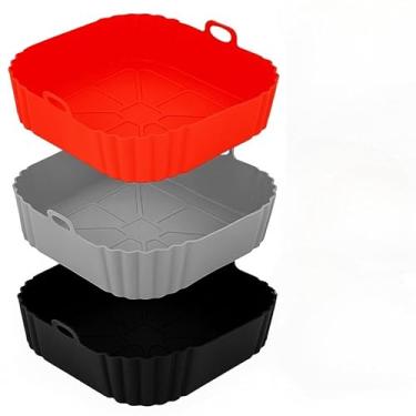 Imagem de Kit 1/2/3 Formas de Silicone Air Fryer Quadrada 20,5cm Assadeira Forno Fritadeira Elétrica(3 Formas Cinzas)