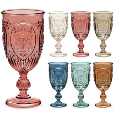 Imagem de Wiwiqing 24 peças de taças de plástico vintage de 212 g Taças de vinho de plástico coloridas retrô em relevo para bar de vinhos, suco, chá de bebê, recepção de casamento, festa de grande evento (cor