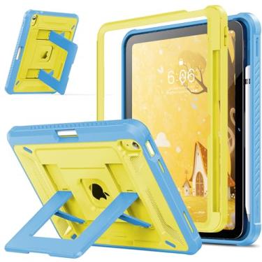 Imagem de INFILAND Capa infantil para iPad A16 11ª geração 11 polegadas (2025), iPad 10ª geração 10,9 polegadas (2022), capa protetora resistente à prova de choque com suporte (azul limão)