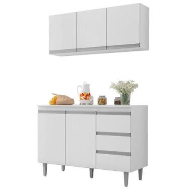 Imagem de Armario Aereo E Balcao Com Tampo 120 Cm Andreia Branco Reajl Branco - 