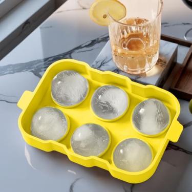 Imagem de Bandeja de silicone para bolas de gelo, 6 cavidades, com tampa, 18 x 12 x 4,8 cm, cria bolas de gelo reutilizáveis de 4,6 cm